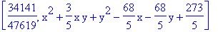 [34141/47619, x^2+3/5*x*y+y^2-68/5*x-68/5*y+273/5]